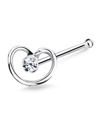 Stony Heart Shaped Silver Bone Nose Stud NSKD-735
